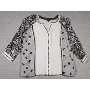 John.Mark Women Top XL‎ Textured Wearable Art Embroidered Stripe Dot Animal